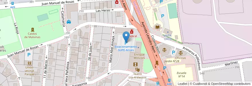 Mapa de ubicacion de Estacionamiento SUPE-Anses en الأرجنتين, محافظة سانتا كروز, تشيلي, Mirador, Deseado, Caleta Olivia.