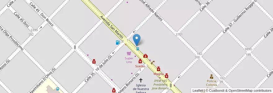 Mapa de ubicacion de Estacionamiento Super Uno en الأرجنتين, Córdoba, Departamento Colón, Pedanía Cañas, Municipio De Colonia Caroya, Colonia Caroya.