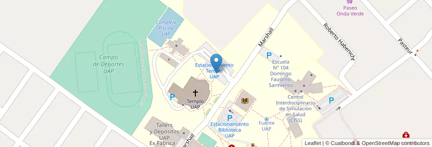 Mapa de ubicacion de Estacionamiento Templo UAP en 아르헨티나, 엔트레리오스주, Departamento Diamante, Libertador San Martín, Distrito Palmar.