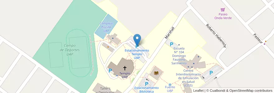 Mapa de ubicacion de Estacionamiento Templo UAP en アルゼンチン, エントレ・リオス州, Departamento Diamante, Libertador San Martín, Distrito Palmar.