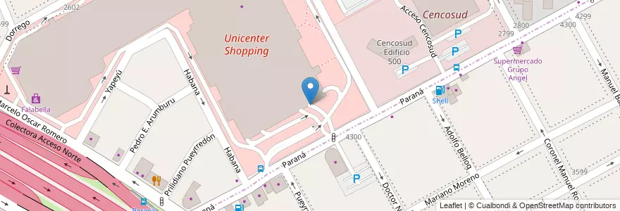 Mapa de ubicacion de Estacionamiento Unicenter en アルゼンチン, ブエノスアイレス州, Partido De San Isidro, Martínez.