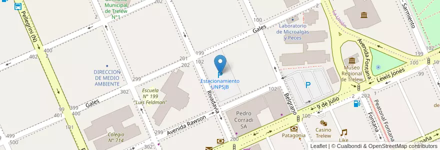 Mapa de ubicacion de Estacionamiento UNPSJB en Argentinië, Chubut, Trelew, Departamento Rawson.