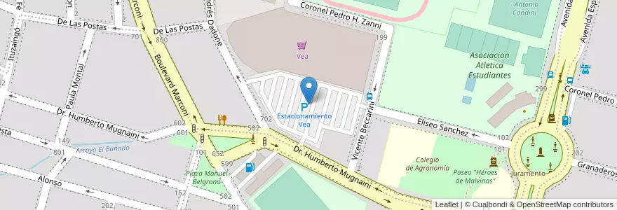 Mapa de ubicacion de Estacionamiento Vea en Аргентина, Кордова, Departamento Río Cuarto, Pedanía Río Cuarto, Municipio De Río Cuarto, Río Cuarto.