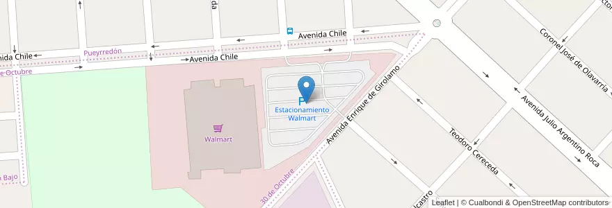 Mapa de ubicacion de Estacionamiento Walmart en Argentina, Chile, Chubut, Departamento Escalante, Comodoro Rivadavia.