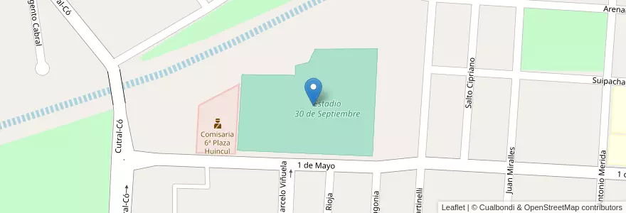Mapa de ubicacion de Estadio 30 de Septiembre en アルゼンチン, チリ, ネウケン州, Departamento Confluencia, Municipio De Plaza Huincul, Plaza Huincul.