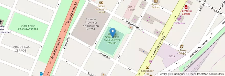 Mapa de ubicacion de Estadio Angel Lamas (Club Sportivo Alberdi) en アルゼンチン, フフイ州, Departamento Ledesma, Municipio De Libertador General San Martín, Libertador General San Martín.
