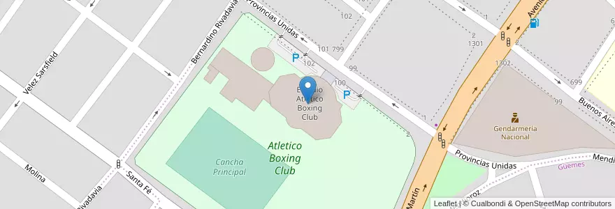 Mapa de ubicacion de Estadio Atlético Boxing Club en 阿根廷, 智利, 圣克鲁斯省, Güer Aike, Municipio De Río Gallegos, Río Gallegos.