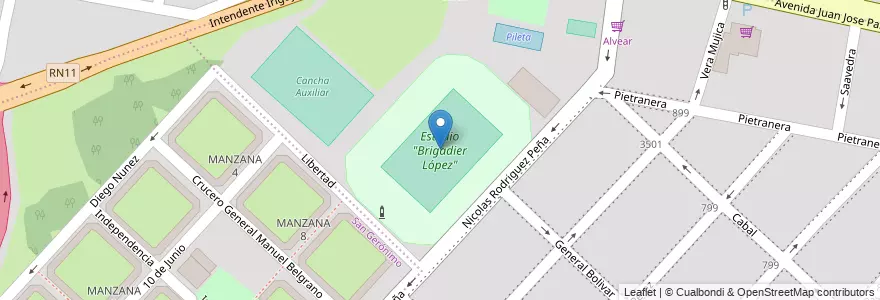 Mapa de ubicacion de Estadio "Brigadier López" en アルゼンチン, サンタフェ州, Departamento La Capital, Santa Fe Capital, Santa Fe.