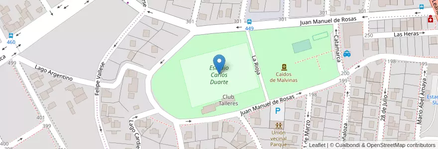 Mapa de ubicacion de Estadio Carlos Duarte en آرژانتین, استان سانتا کروس، آرژانتین, شیلی, Mirador, Deseado, Caleta Olivia.