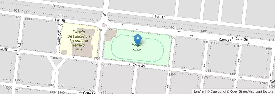Mapa de ubicacion de Estadio C.E.F. en アルゼンチン, ブエノスアイレス州, Partido De Veinticinco De Mayo, Veinticinco De Mayo.