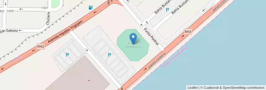 Mapa de ubicacion de Estadio Centenario en Argentinien, Chubut, Departamento Atlántico, Comodoro Rivadavia.