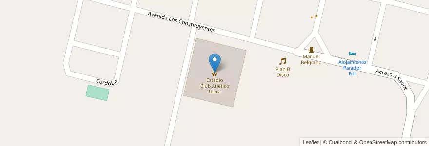 Mapa de ubicacion de Estadio Club Atletico Ibera en آرژانتین, Corrientes, Departamento Sauce, Municipio De Sauce.