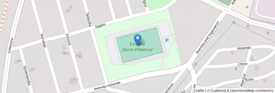 Mapa de ubicacion de Estadio Darío Pillancar en الأرجنتين, محافظة سانتا كروز, تشيلي, Mirador, Deseado, Caleta Olivia.