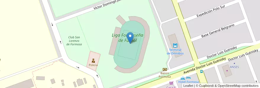 Mapa de ubicacion de Estadio Don Carlos Antonio Romero en アルゼンチン, フォルモサ州, Departamento Formosa, Municipio De Formosa, Formosa.