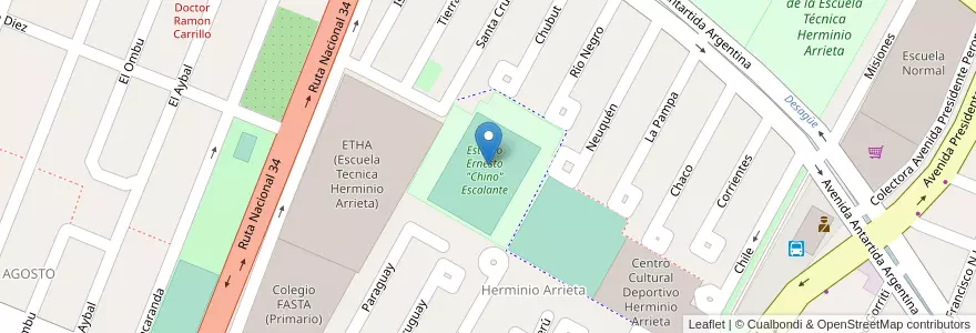 Mapa de ubicacion de Estadio Ernesto "Chino" Escalante en アルゼンチン, フフイ州, Departamento Ledesma, Municipio De Libertador General San Martín, Libertador General San Martín.