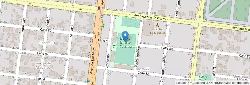 Mapa de ubicacion de Estadio Ernesto Tito Cucchiaroni en 阿根廷, Misiones, Departamento Capital, Municipio De Posadas, Posadas.