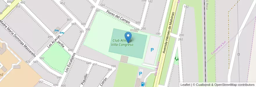 Mapa de ubicacion de Estadio "Fioravanti Ruggeri" en アルゼンチン, リオネグロ州, Departamento Adolfo Alsina, Viedma, Viedma.