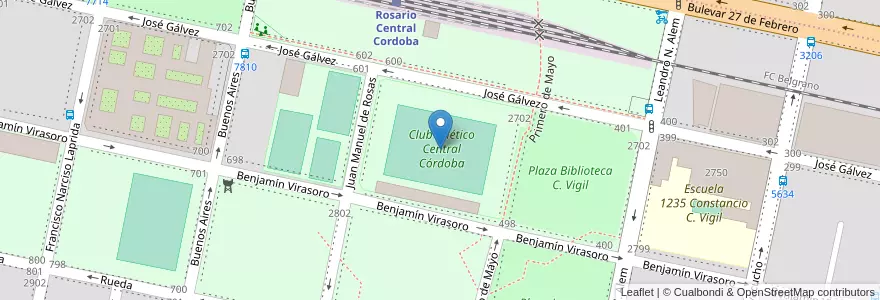Mapa de ubicacion de Estadio Gabino Sosa en アルゼンチン, サンタフェ州, Departamento Rosario, Municipio De Rosario, ロサリオ.