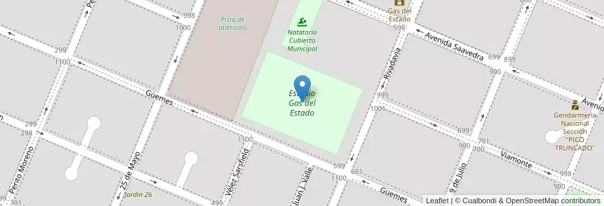 Mapa de ubicacion de Estadio Gas del Estado en Argentina, Chile, Santa Cruz Province, Argentina, Pico Truncado, Deseado, Pico Truncado, Zona Central.