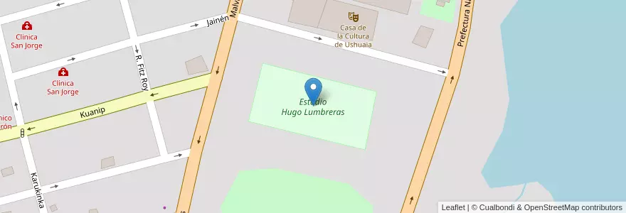 Mapa de ubicacion de Estadio Hugo Lumbreras en アルゼンチン, Departamento Ushuaia, チリ, ティエラ・デル・フエゴ州, Ushuaia.