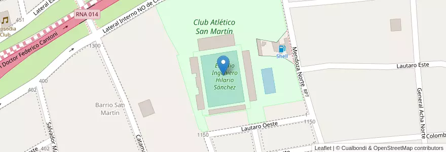 Mapa de ubicacion de Estadio Ingeniero Hilario Sánchez en アルゼンチン, サンフアン州, チリ, Capital.
