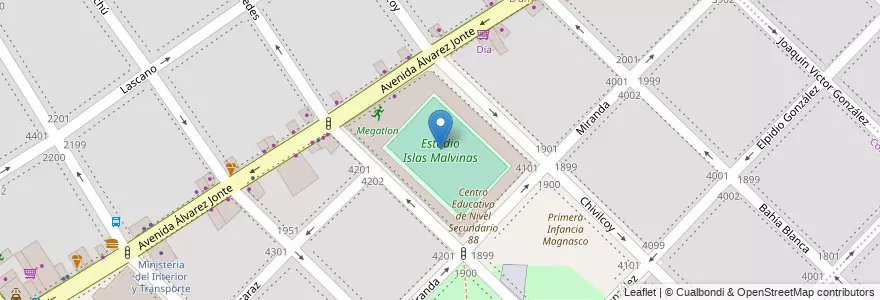 Mapa de ubicacion de Estadio Islas Malvinas, Monte Castro en Аргентина, Буэнос-Айрес, Буэнос-Айрес, Comuna 10, Comuna 11.