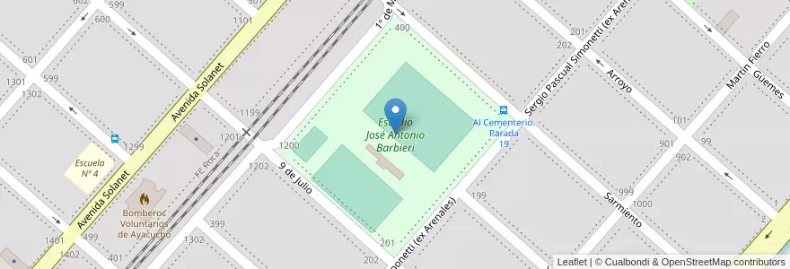 Mapa de ubicacion de Estadio José Antonio Barbieri en Аргентина, Буэнос-Айрес, Partido De Ayacucho, Ayacucho.