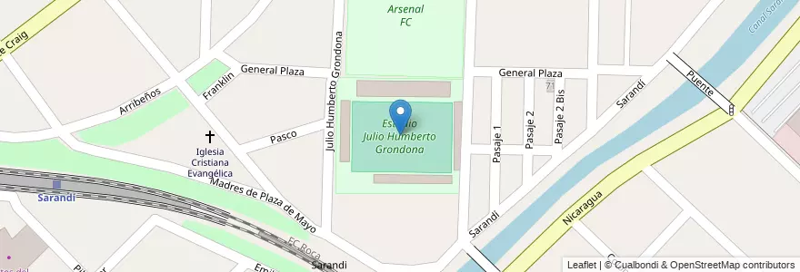 Mapa de ubicacion de Estadio Julio Humberto Grondona en アルゼンチン, ブエノスアイレス州, Partido De Avellaneda, Sarandí.