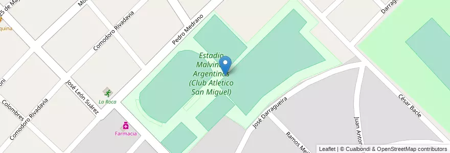 Mapa de ubicacion de Estadio Malvinas Argentinas (Club Atletico San Miguel) en 阿根廷, 布宜诺斯艾利斯省, Partido De Malvinas Argentinas, Los Polvorines.