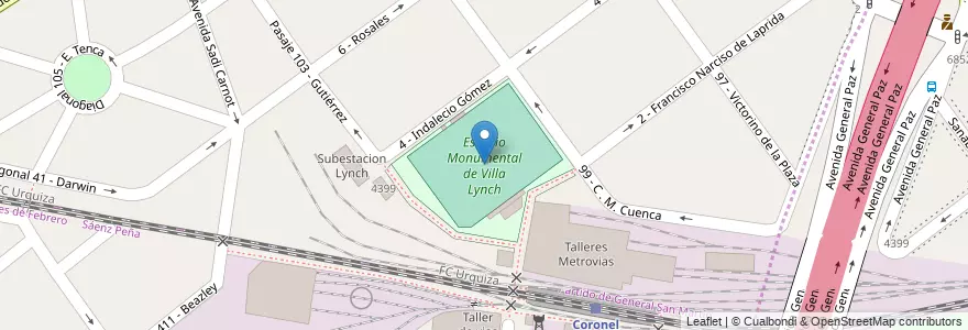 Mapa de ubicacion de Estadio Monumental de Villa Lynch en 阿根廷, 布宜诺斯艾利斯省, Partido De General San Martín, Villa Lynch.