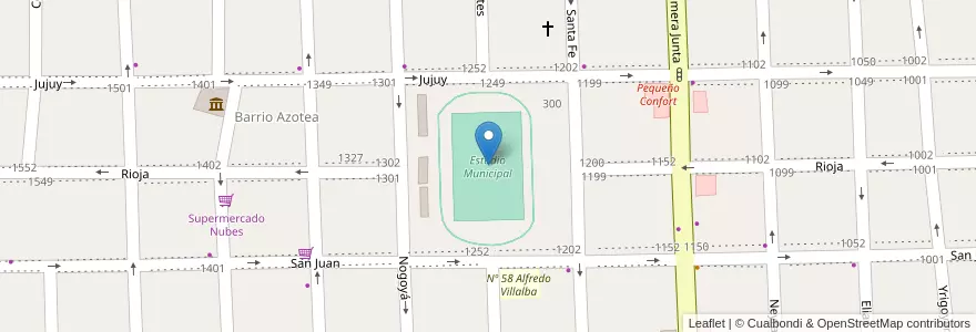 Mapa de ubicacion de Estadio Municipal en アルゼンチン, エントレ・リオス州, Departamento Gualeguaychú, Gualeguaychú, Gualeguaychú, Distrito Costa Uruguay Sur.