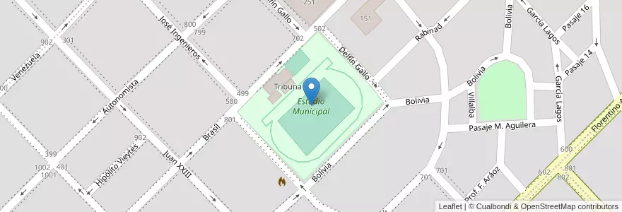Mapa de ubicacion de Estadio Municipal en アルゼンチン, ラ・パンパ州, Municipio De Santa Rosa, Departamento Capital, Santa Rosa.