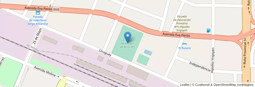 Mapa de ubicacion de Estadio Municipal de Arrecifes en 阿根廷, 布宜诺斯艾利斯省, Partido De Arrecifes, Arrecifes.