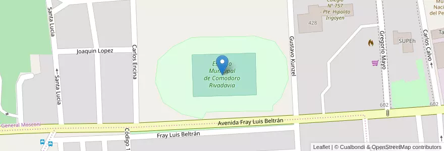 Mapa de ubicacion de Estadio Municipal de Comodoro Rivadavia en 阿根廷, Chubut, Departamento Escalante, Comodoro Rivadavia.