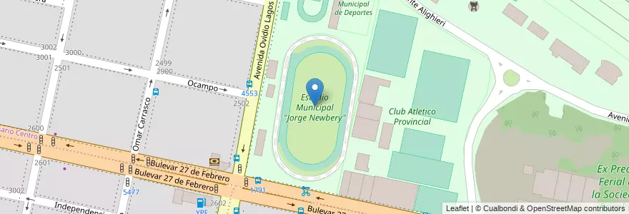 Mapa de ubicacion de Estadio Municipal "Jorge Newbery" en Аргентина, Санта-Фе, Departamento Rosario, Municipio De Rosario, Росарио.