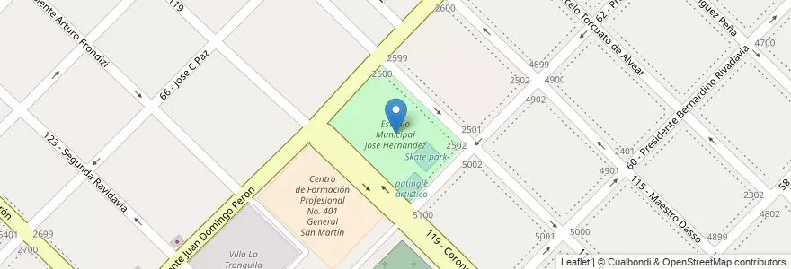 Mapa de ubicacion de Estadio Municipal Jose Hernandez en 阿根廷, 布宜诺斯艾利斯省, Partido De General San Martín, Villa Lynch.