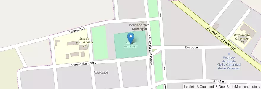 Mapa de ubicacion de Estadio municipal en الأرجنتين, Misiones, Departamento Eldorado, Municipio De Colonia Delicia, Colonia Delicia.