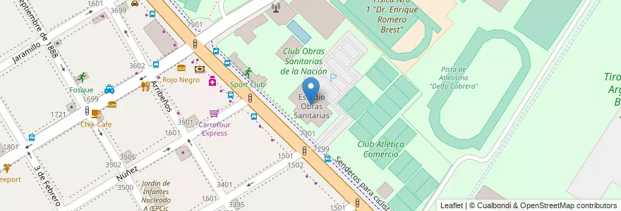 Mapa de ubicacion de Estadio Obras Sanitarias, Nuñez en الأرجنتين, Ciudad Autónoma De Buenos Aires, Buenos Aires, Comuna 13.