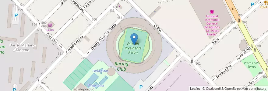 Mapa de ubicacion de Estadio Presidente Juan Domingo Perón en アルゼンチン, ブエノスアイレス州, Partido De Avellaneda, Avellaneda.