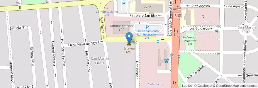 Mapa de ubicacion de Estafeta Km3 en Argentinië, Chubut, Departamento Escalante, Comodoro Rivadavia.