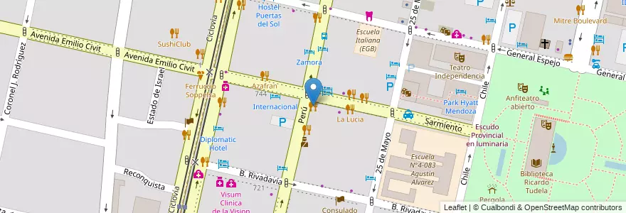 Mapa de ubicacion de Estancia La Florencia en Аргентина, Чили, Мендоса, Departamento Capital, Sección 2ª Barrio Cívico, Ciudad De Mendoza.