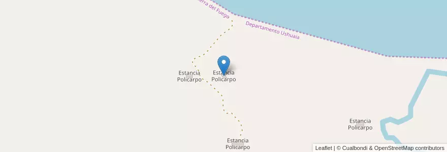 Mapa de ubicacion de Estancia Policarpo en Argentina, Departamento Ushuaia, Terra Del Fuoco.