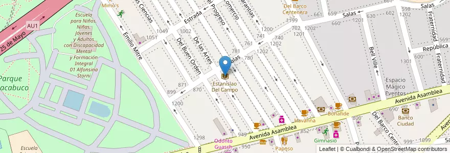 Mapa de ubicacion de Estanislao Del Campo, Parque Chacabuco en Arjantin, Ciudad Autónoma De Buenos Aires, Comuna 7, Buenos Aires.