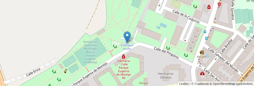 Mapa de ubicacion de Estanque oculto en Sepanyol, Comunidad De Madrid, Comunidad De Madrid, Área Metropolitana De Madrid Y Corredor Del Henares, Madrid.