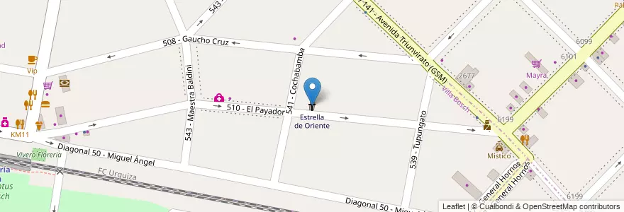 Mapa de ubicacion de Estrella de Oriente en アルゼンチン, ブエノスアイレス州, Partido De Tres De Febrero, Villa Bosch.