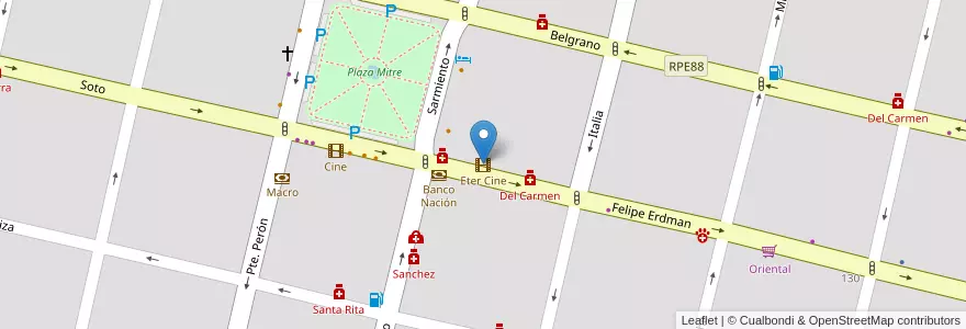 Mapa de ubicacion de Eter Cine en Аргентина, Кордова, Departamento San Javier, Pedanía Dolores, Municipio De Villa Dolores, Villa Dolores.