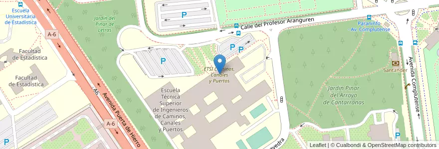 Mapa de ubicacion de ETSI Caminos, Canales y Puertos en إسبانيا, منطقة مدريد, منطقة مدريد, Área Metropolitana De Madrid Y Corredor Del Henares, مدريد.