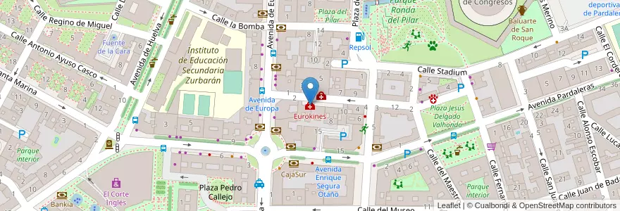 Mapa de ubicacion de Eurokines en España, Extremadura, Badajoz, Tierra De Badajoz, Badajoz.