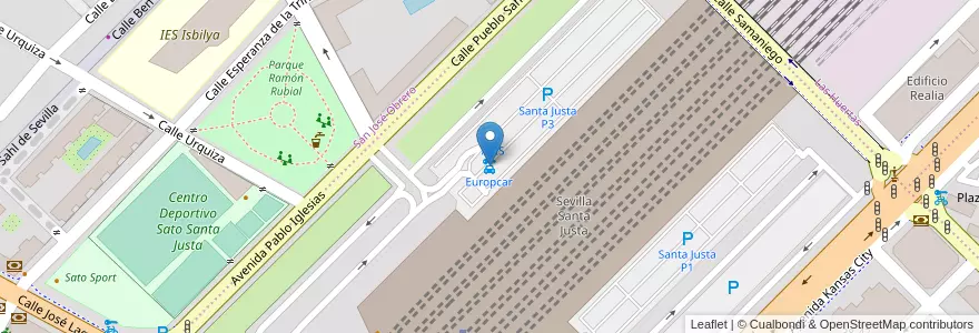 Mapa de ubicacion de Europcar en スペイン, アンダルシア州, Sevilla, セビリア.