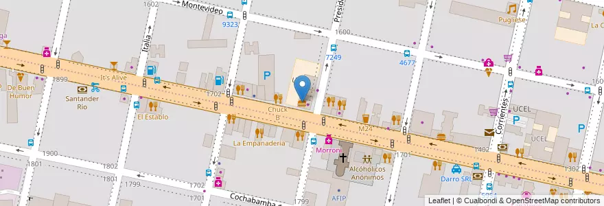 Mapa de ubicacion de Evelau parrilla en アルゼンチン, サンタフェ州, Departamento Rosario, Municipio De Rosario, ロサリオ.